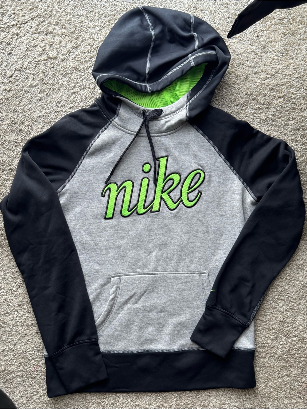 Nike Therma-Fit Hoodie Gray Black Neon Green Women’s Medium
